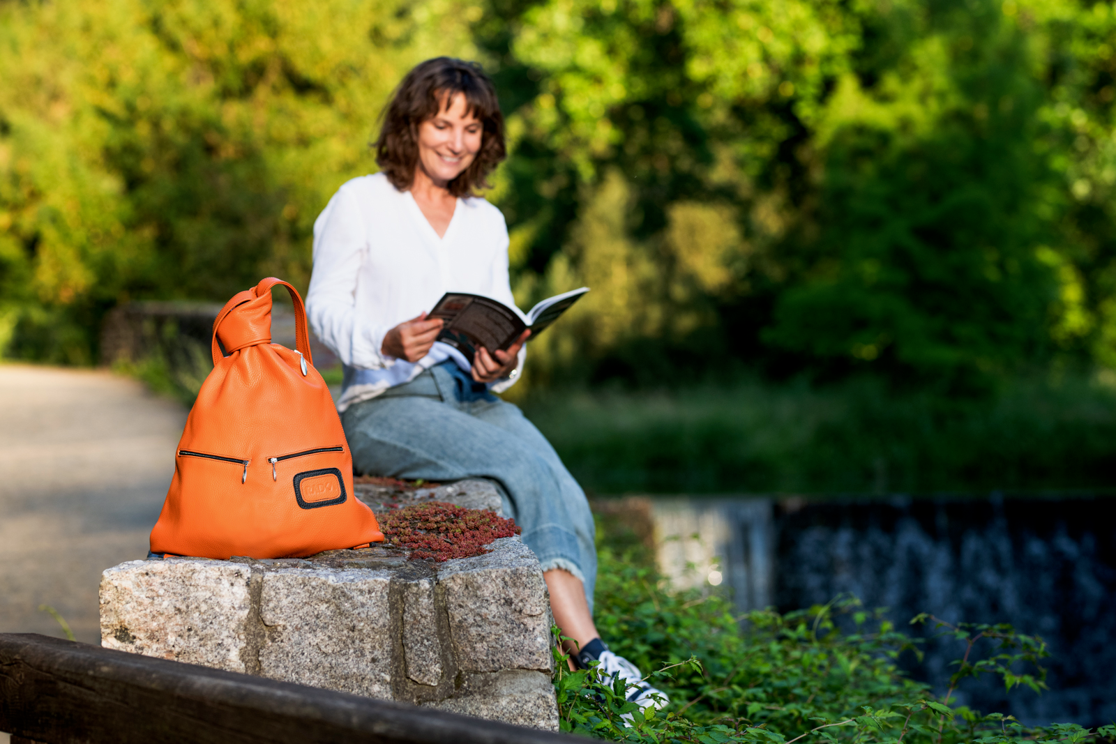 Handmade leather Backpack for women in Orange