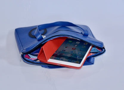 BLAUE LEDERTASCHE, Ipad-Hülle, Tablett-Hülle, unverwechselbares und stilvolles Accessoire, entworfen, um Ihr Ipad sicher und geschützt zu halten