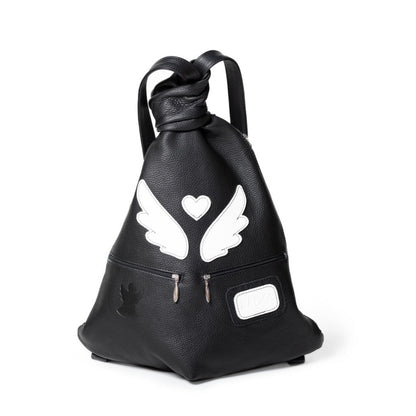 black bag with white wings and hearth charismatic archangel backpack
