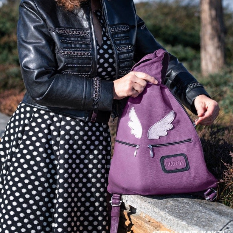 handmade purple triangle handbag