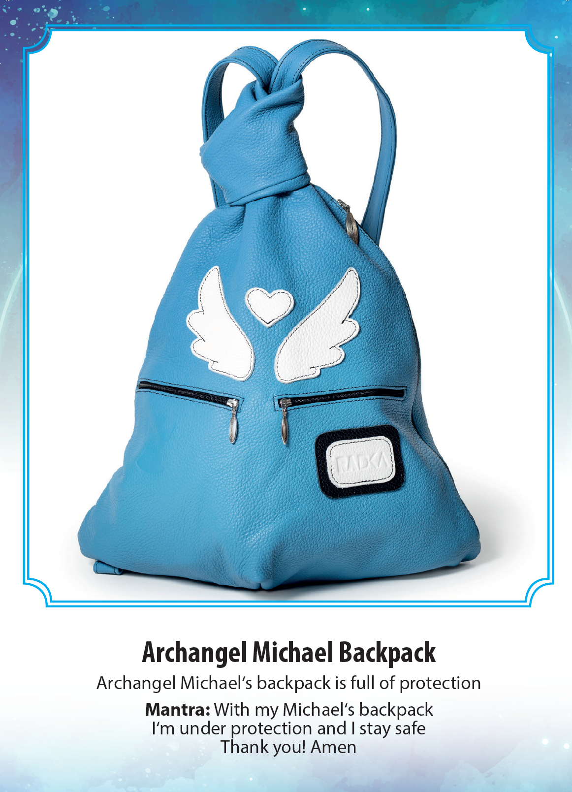 blue bag with white wings and hearth charismatic archangel Michael Mantra protection and safety