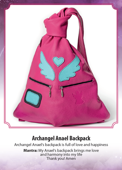 pink bag with torquise wings and hearth charismatic archangel Anael Mantra love