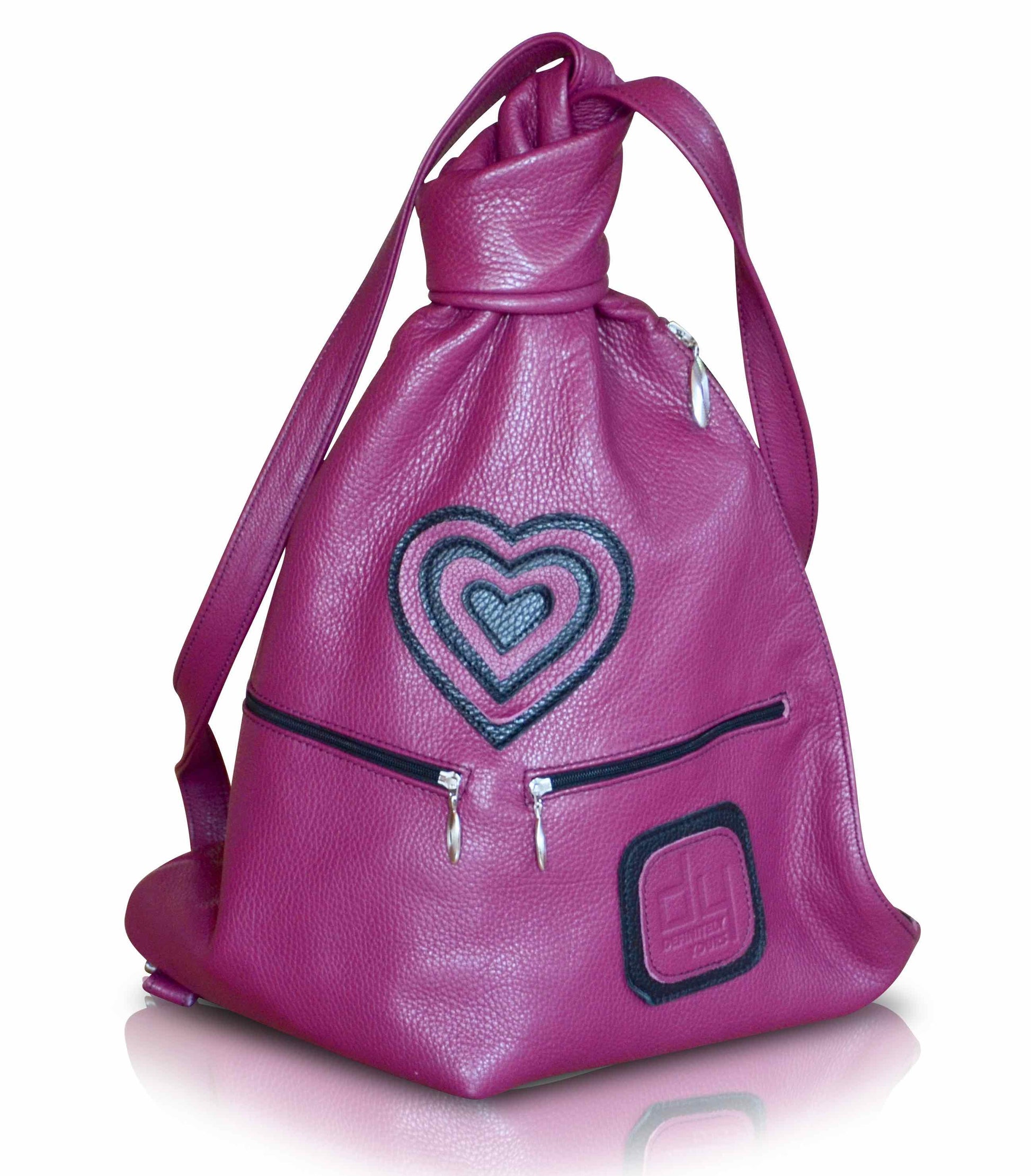 Dark pink leather backpack with heart